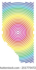 Mapa simbólico de la provincia de Alberta (Canadá) que muestra el territorio con círculos concéntricos en colores del arco iris