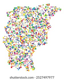 Symbol Map of the Province Bergamo (Italy) showing the territory with a pattern of randomly distributed colorful squares of different sizes