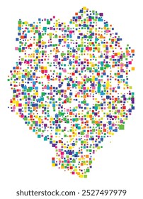 Symbol Map of the Province Biella (Italy) showing the territory with a pattern of randomly distributed colorful squares of different sizes