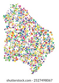 Symbol Map of the Province Chieti (Italy) showing the territory with a pattern of randomly distributed colorful squares of different sizes