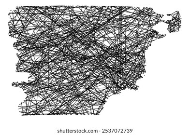 Symbol Map of the Province Chubut (Argentina) showing the state with black, crossing lines like Mikado Sticks or a spider web