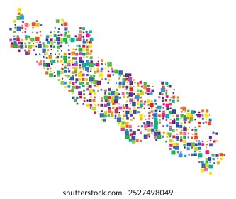 Symbol Map of the Province Cremona (Italy) showing the territory with a pattern of randomly distributed colorful squares of different sizes