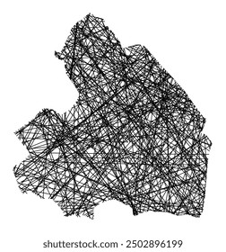 Symbol Map of the Province Drenthe (Netherlands) showing the state with black, crossing lines like Mikado Sticks or a spider web