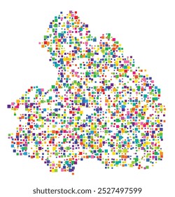 Mapa de símbolos da província de Drenthe (Países Baixos) mostrando o território com um padrão de quadrados coloridos distribuídos aleatoriamente de diferentes tamanhos