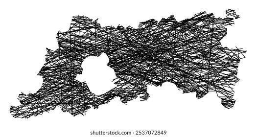 Symbol Map of the Province Flemish Brabant (Belgium) showing the state with black, crossing lines like Mikado Sticks or a spider web