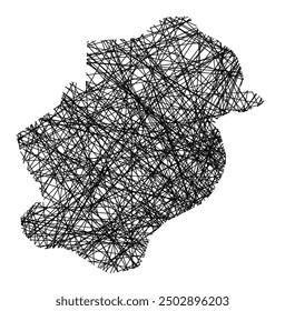 Symbol Map of the Province Flevoland (Netherlands) showing the state with black, crossing lines like Mikado Sticks or a spider web