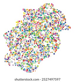 Mapa de símbolos da província de Flevoland (Países Baixos) mostrando o território com um padrão de quadrados coloridos distribuídos aleatoriamente de diferentes tamanhos