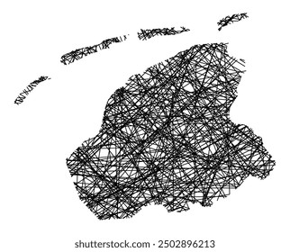 Symbol Map of the Province Friesland (Netherlands) showing the state with black, crossing lines like Mikado Sticks or a spider web