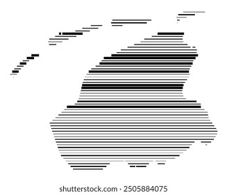 Mapa simbólico de la provincia de Frisia (Países Bajos) que muestra el territorio con líneas negras paralelas en diferentes grosores de línea