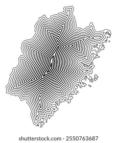 Symbol Map of the Province Fujian (People's Republic of China) showing the state border buffered inside with black tapering lines