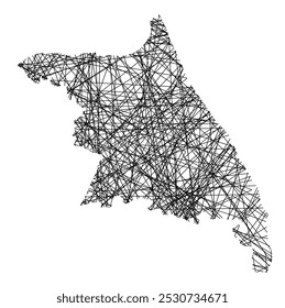 Mapa de símbolos da província de Gangwon (Coreia do Sul) mostrando o estado com linhas pretas cruzadas, como bengalas Mikado ou uma teia de aranha