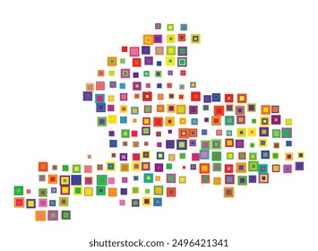 Symbol Map of the Province Gelderland (Netherlands) showing the territory with a pattern of overlapping colorful squares like candies