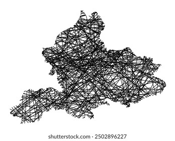 Symbol Map of the Province Gelderland (Netherlands) showing the state with black, crossing lines like Mikado Sticks or a spider web