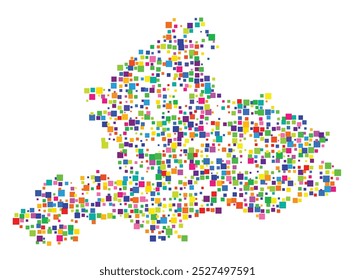 Symbol Map of the Province Gelderland (Netherlands) showing the territory with a pattern of randomly distributed colorful squares of different sizes