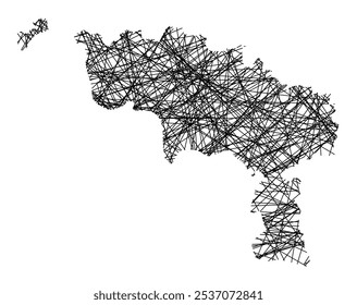 Symbol Map of the Province Hainaut (Belgium) showing the state with black, crossing lines like Mikado Sticks or a spider web