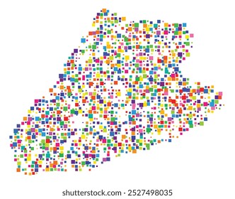 Symbol Map of the Province Imperia (Italy) showing the territory with a pattern of randomly distributed colorful squares of different sizes