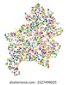 Symbol Map of the Province Isernia (Italy) showing the territory with a pattern of randomly distributed colorful squares of different sizes