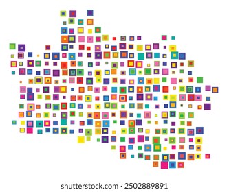 Symbol Map of the Province Jawa Barat (Indonesia) showing the territory with a pattern of overlapping colorful squares like candies