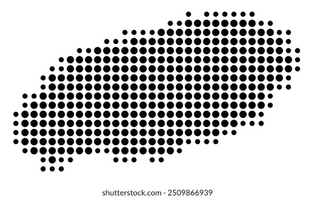 Mapa de símbolos da província de Jeju (Coreia do Sul) mostrando o território com um padrão de círculos pretos