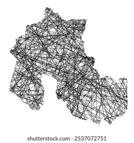 Symbol Map of the Province Jujuy (Argentina) showing the state with black, crossing lines like Mikado Sticks or a spider web