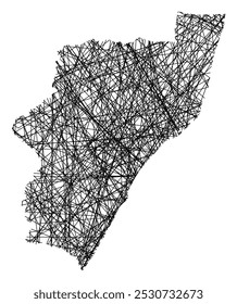 Mapa simbólico de la provincia de KwaZulu-Natal (Sudáfrica) que muestra el estado con líneas negras, cruzando líneas como Mikado Sticks o un Web de araña