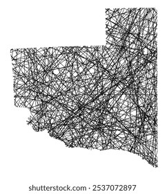 Symbol Map of the Province La Pampa (Argentina) showing the state with black, crossing lines like Mikado Sticks or a spider web