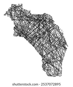 Symbol Map of the Province La Rioja (Argentina) showing the state with black, crossing lines like Mikado Sticks or a spider web