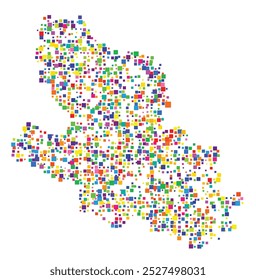 Mapa de símbolos da província de Áquila (Itália) mostrando o território com um padrão de quadrados coloridos distribuídos aleatoriamente de diferentes tamanhos