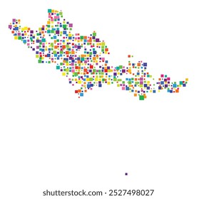 Symbol Map of the Province Latina (Italy) showing the territory with a pattern of randomly distributed colorful squares of different sizes