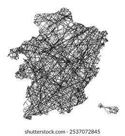 Symbol Map of the Province Limburg (Belgium) showing the state with black, crossing lines like Mikado Sticks or a spider web