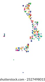 Symbol Map of the Province Livorno (Italy) showing the territory with a pattern of randomly distributed colorful squares of different sizes