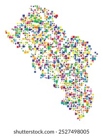 Mapa de símbolos da província de Massa-Carrara (Itália) mostrando o território com um padrão de quadrados coloridos distribuídos aleatoriamente de diferentes tamanhos