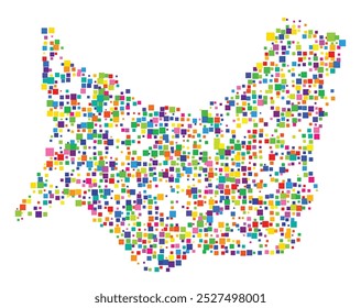 Mapa de símbolos da província Medio Campidano (Itália) mostrando o território com um padrão de quadrados coloridos distribuídos aleatoriamente de diferentes tamanhos