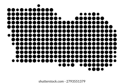Symbol Map of the Province Mid Ulster (Northern Ireland) showing the area with a pattern of black circles