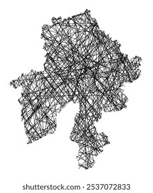 Symbol Map of the Province Namur (Belgium) showing the state with black, crossing lines like Mikado Sticks or a spider web