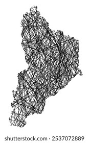 Symbol Map of the Province Neuquen (Argentina) showing the state with black, crossing lines like Mikado Sticks or a spider web