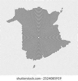 Symbol Map of the Province New Brunswick (Canada) showing the territory with a series of circular black lines on white background