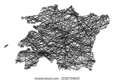 Symbol Map of the Province North Jeolla (South Korea) showing the state with black, crossing lines like Mikado Sticks or a spider web