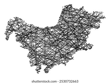 Symbol Map of the Province North West (South Africa) showing the state with black, crossing lines like Mikado Sticks or a spider web