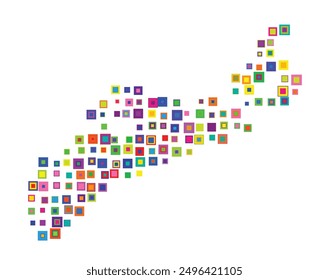 Mapa simbólico de la provincia de Nueva Escocia (Canadá) que muestra el territorio con un patrón de cuadrados coloridos superpuestos como caramelos