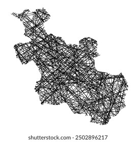 Symbol Map of the Province Overijssel (Netherlands) showing the state with black, crossing lines like Mikado Sticks or a spider web