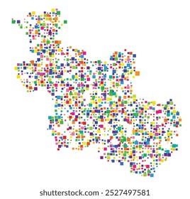 Mapa de símbolos da província de Overijssel (Países Baixos) mostrando o território com um padrão de quadrados coloridos distribuídos aleatoriamente de diferentes tamanhos