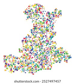 Symbol Map of the Province Padova (Italy) showing the territory with a pattern of randomly distributed colorful squares of different sizes