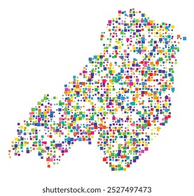 Symbol Map of the Province Parma (Italy) showing the territory with a pattern of randomly distributed colorful squares of different sizes