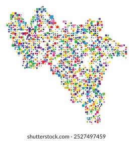 Symbol Map of the Province Pavia (Italy) showing the territory with a pattern of randomly distributed colorful squares of different sizes