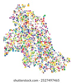 Symbol Map of the Province Perugia (Italy) showing the territory with a pattern of randomly distributed colorful squares of different sizes