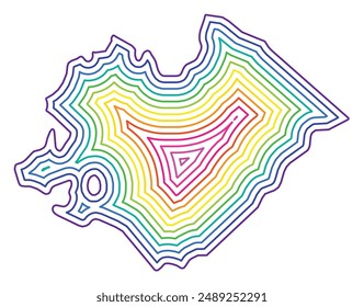 Symbol Map of the Province Pesaro e Urbino (Italy) showing the state border buffered inside in rainbow colors