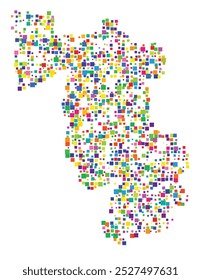 Mapa de símbolos da província de Pisa (Itália) mostrando o território com um padrão de quadrados coloridos distribuídos aleatoriamente de diferentes tamanhos