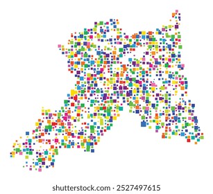 Symbol Map of the Province Ravenna (Italy) showing the territory with a pattern of randomly distributed colorful squares of different sizes