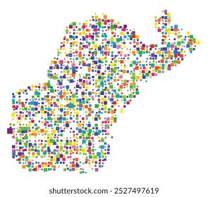 Mapa de símbolos de la provincia de Reggio Calabria (Italia) que muestra el territorio con un patrón de cuadrados coloridos distribuidos aleatoriamente de diferentes tamaños